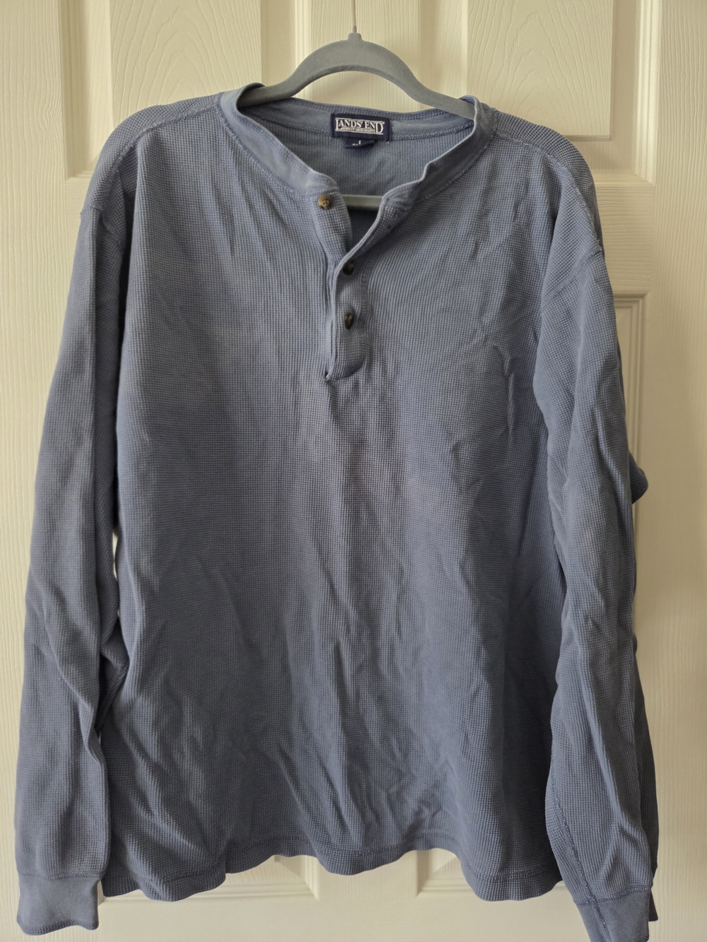 Lands' End Men’s Long-Sleeve Henley Shirt - Light Blue